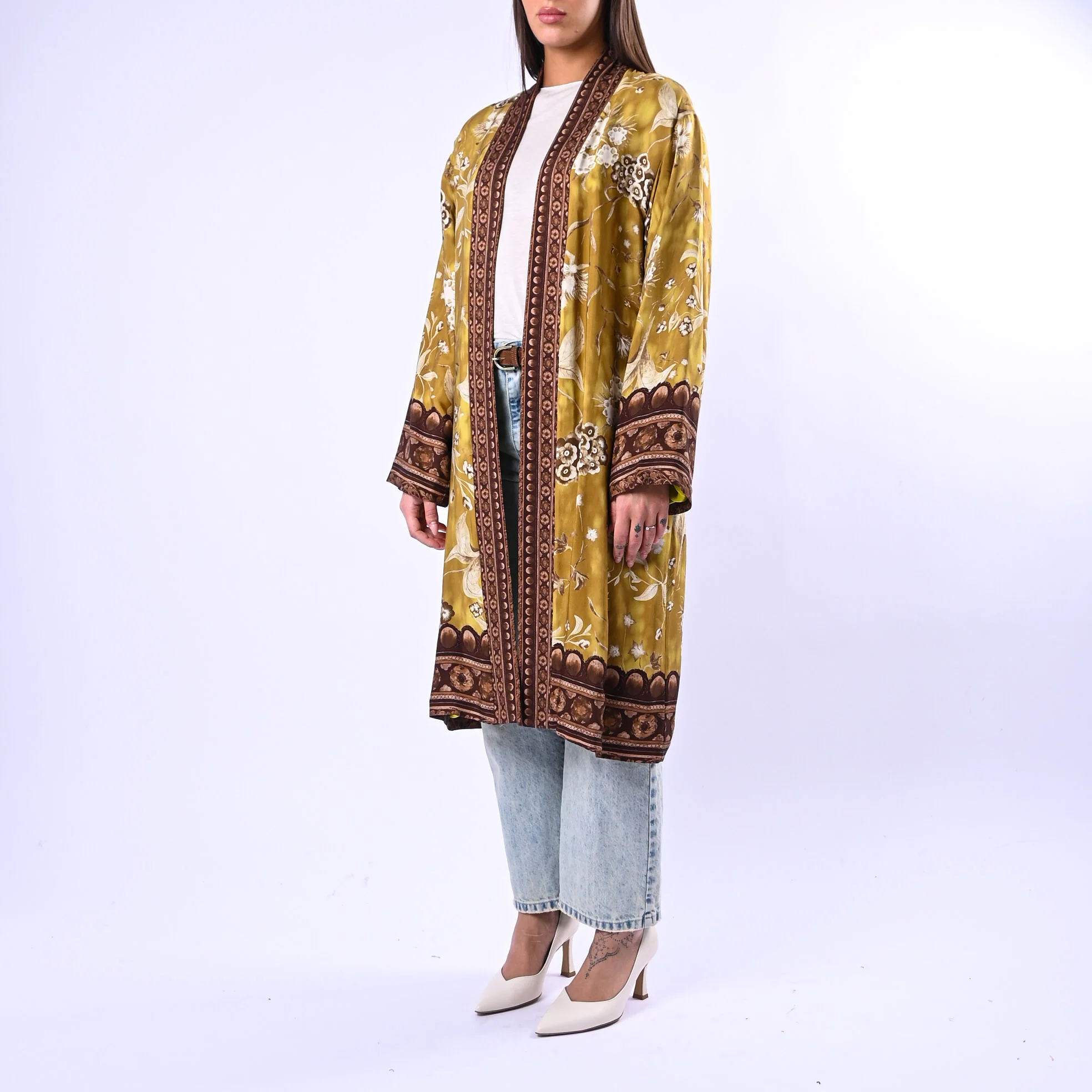 WU'SIDE - KIMONO MEDIO FANTASIA FLOREALE ART.26298 - SENAPE/MORO - Image 3