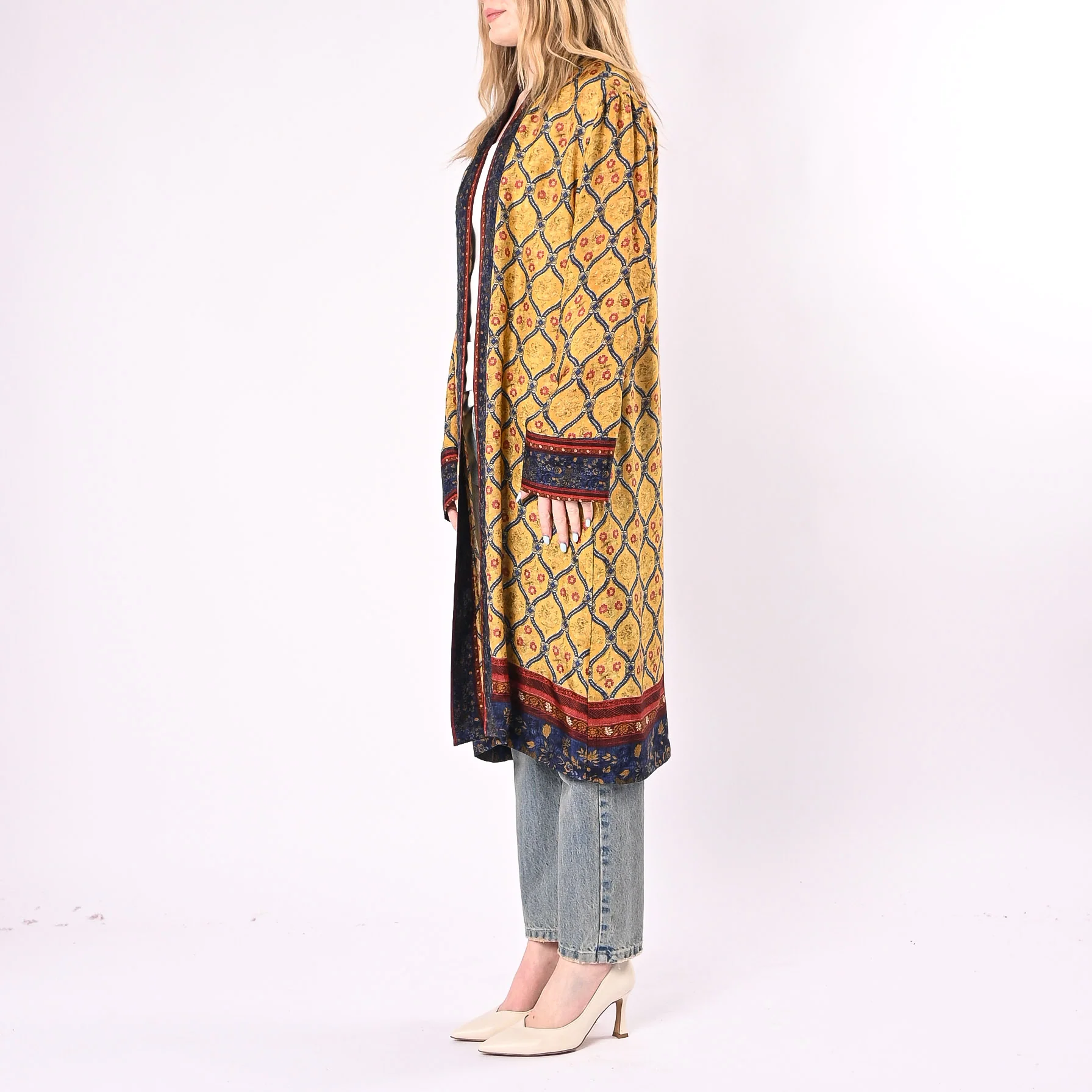 WU'SIDE - KIMONO MEDIO FANTASIA FLOREALE IN VISCOSA ART.26558/G - GIALLO - Image 3