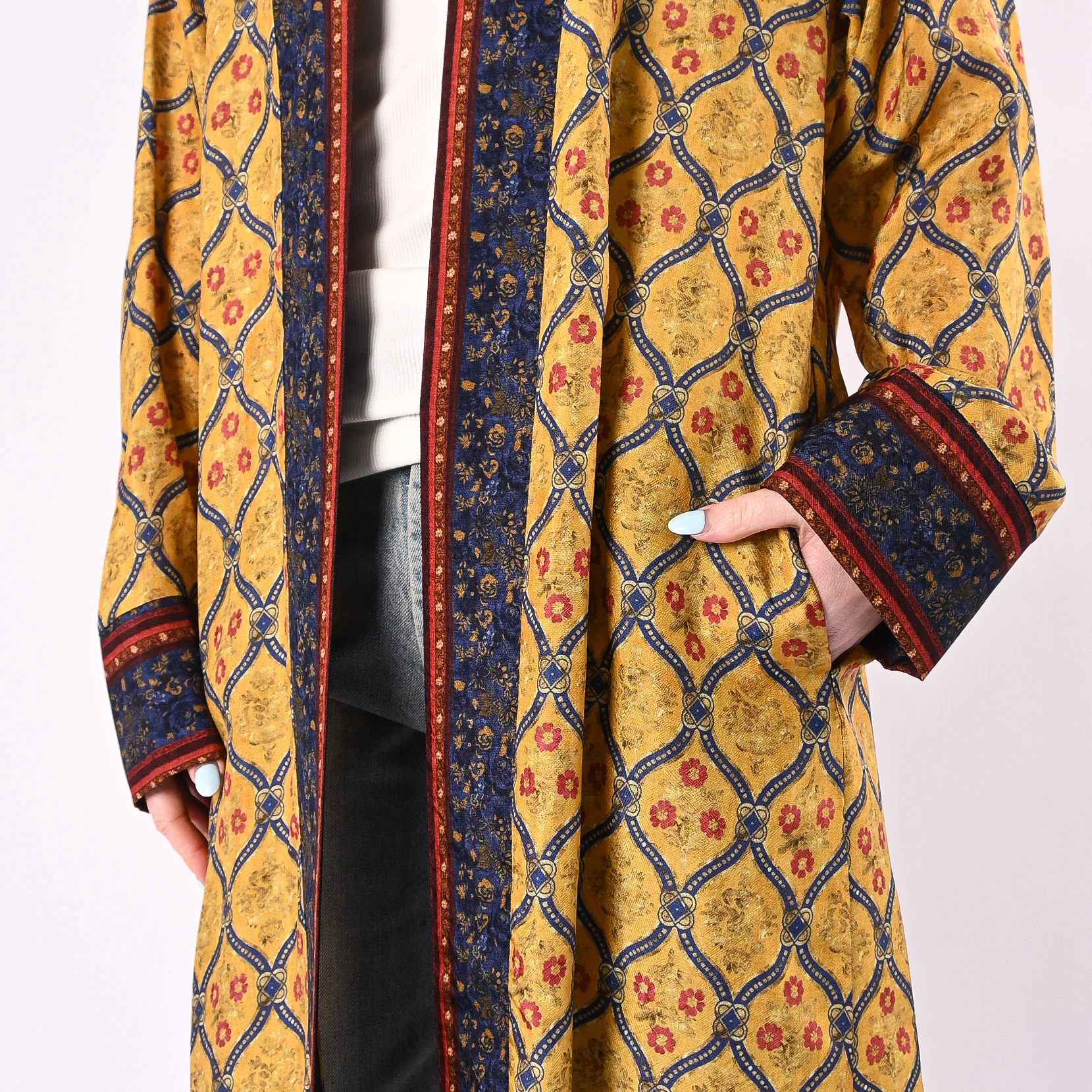 WU'SIDE - KIMONO MEDIO FANTASIA FLOREALE IN VISCOSA ART.26558/G - GIALLO - Image 5