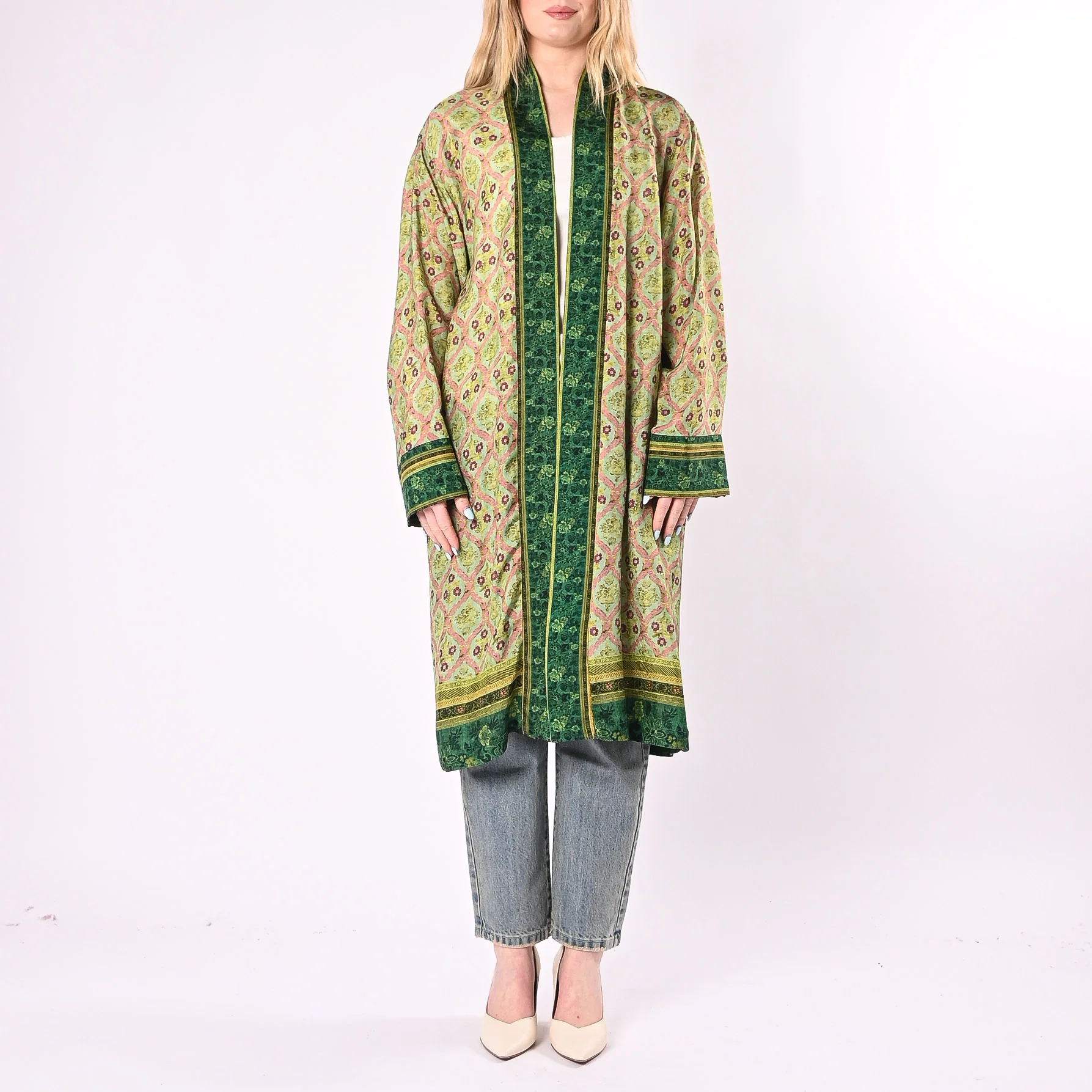 WU'SIDE - KIMONO MEDIO FANTASIA FLOREALE IN VISCOSA ART.26558/V - VERDE - Image 2