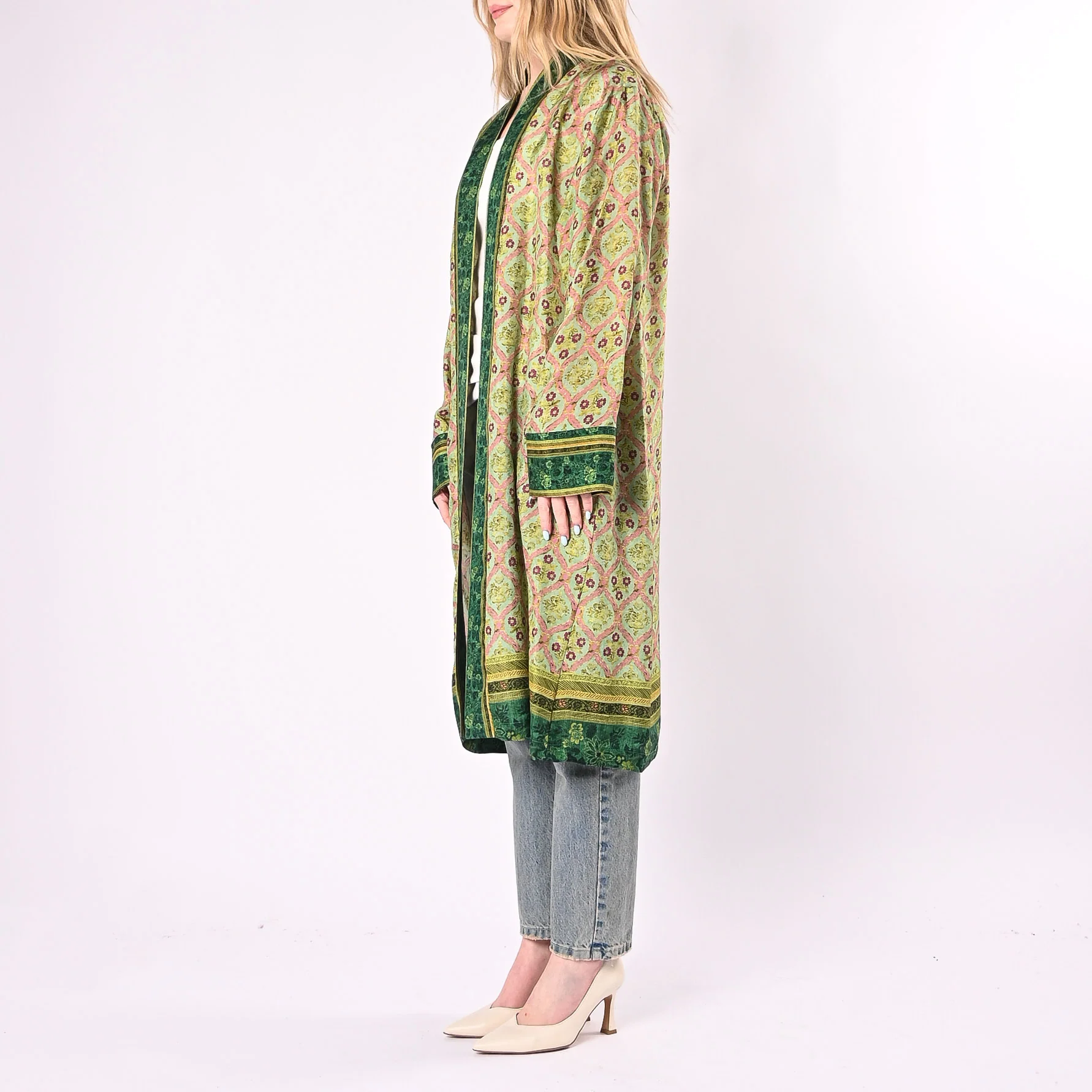 WU'SIDE - KIMONO MEDIO FANTASIA FLOREALE IN VISCOSA ART.26558/V - VERDE - Image 3