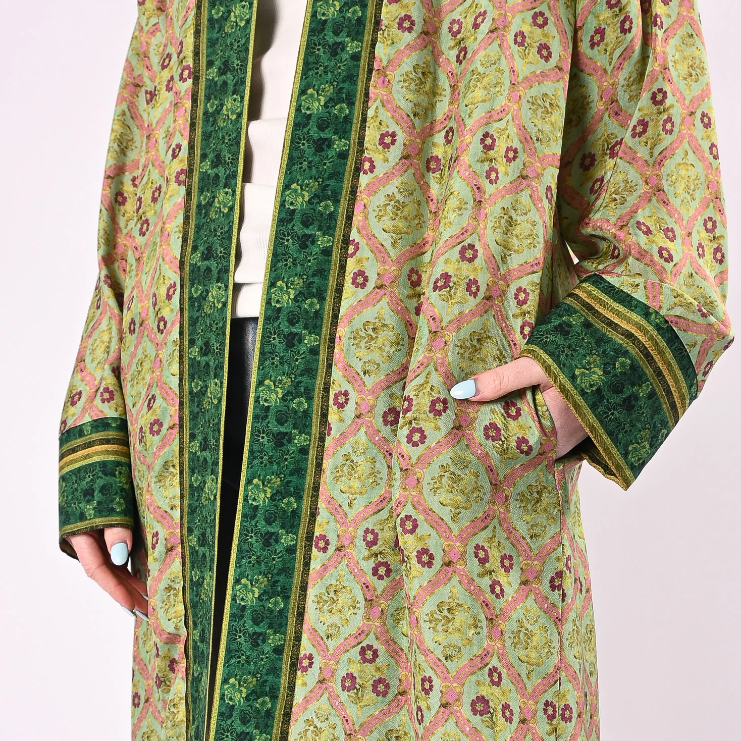 WU'SIDE - KIMONO MEDIO FANTASIA FLOREALE IN VISCOSA ART.26558/V - VERDE - Image 5