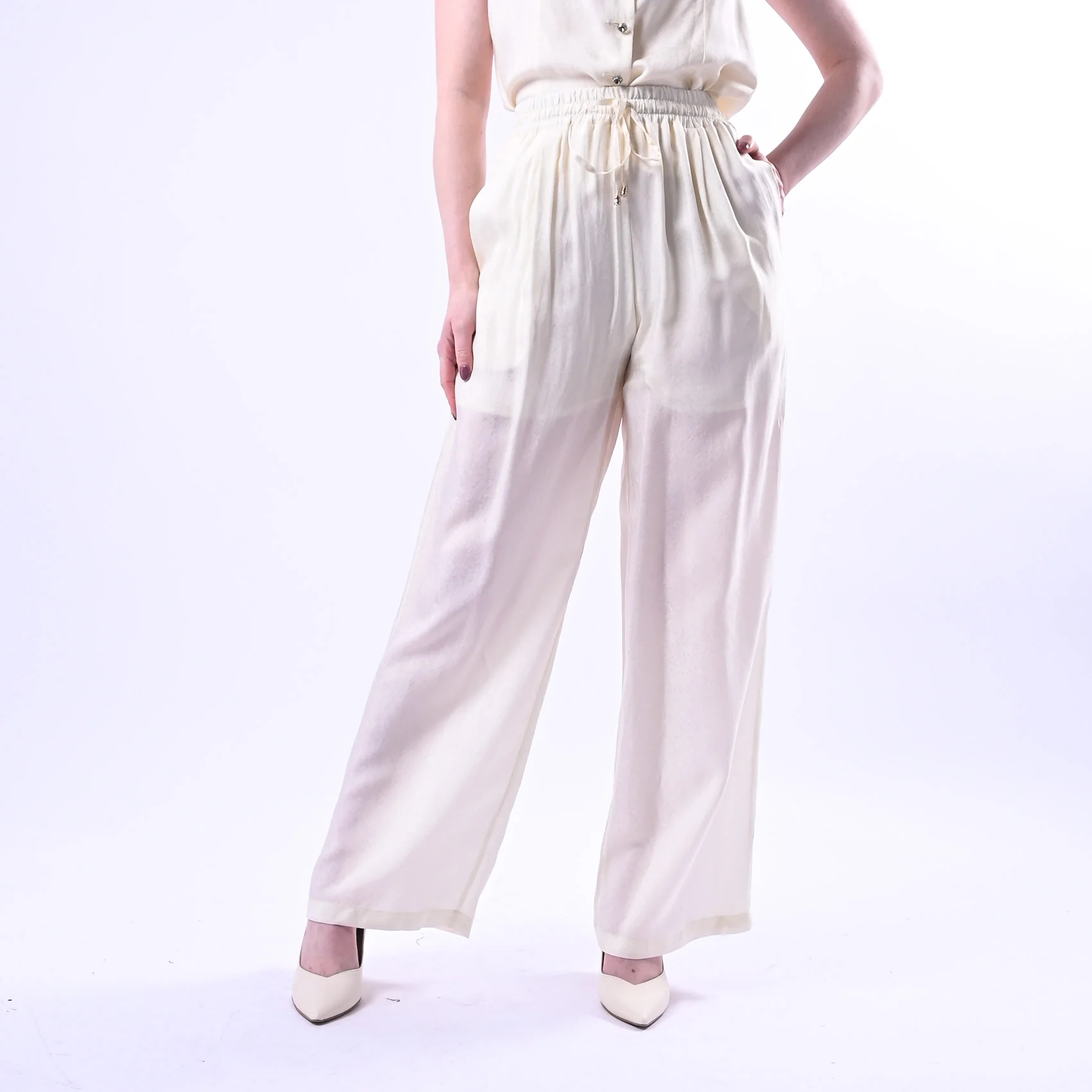 WU'SIDE - PANTALONE PALAZZO FLUIDO CON COULISSE  ART.26289 - AVORIO