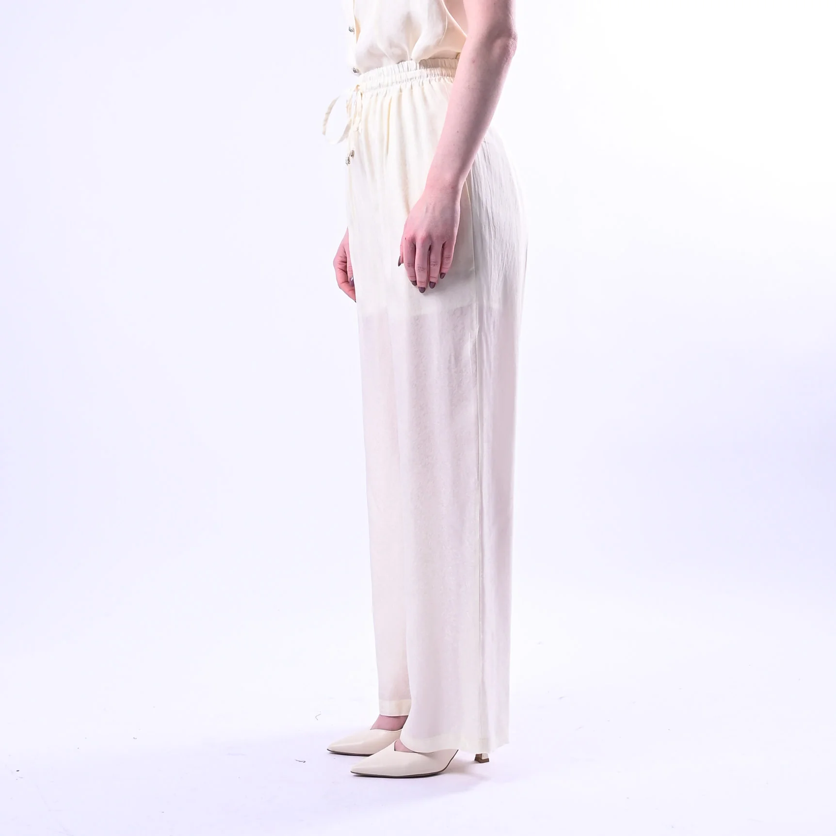 WU'SIDE - PANTALONE PALAZZO FLUIDO CON COULISSE  ART.26289 - AVORIO - Image 2