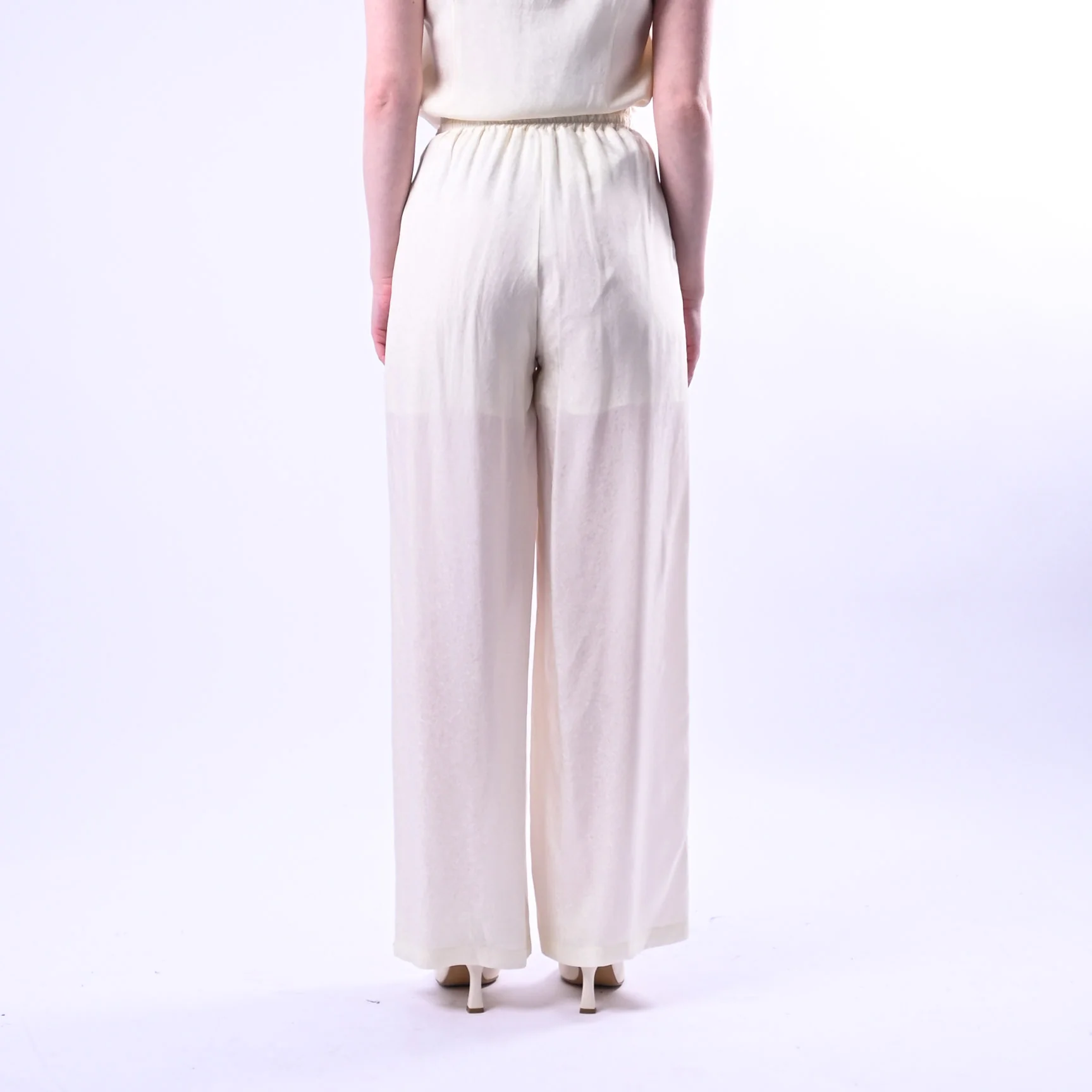 WU'SIDE - PANTALONE PALAZZO FLUIDO CON COULISSE  ART.26289 - AVORIO - Image 3