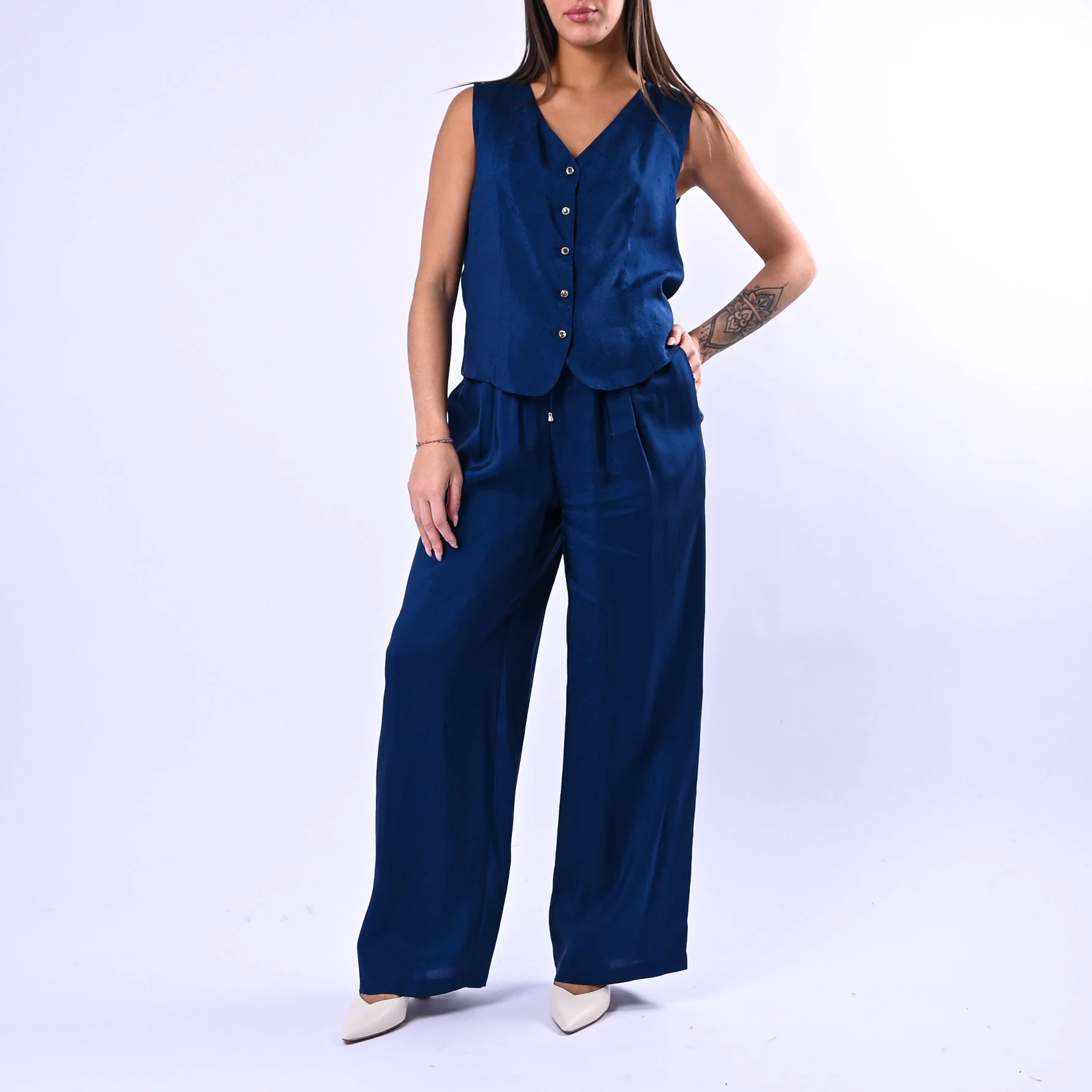 WU'SIDE - PANTALONE PALAZZO FLUIDO CON COULISSE ART.26289 - BLU - Image 6