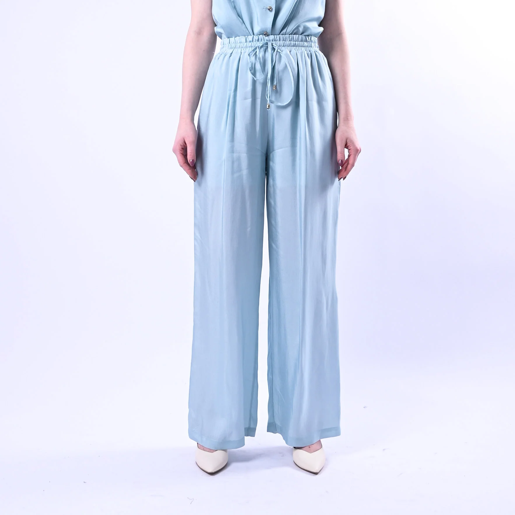 WU'SIDE - PANTALONE PALAZZO FLUIDO CON COULISSE ART.26289 - CIELO - Image 2
