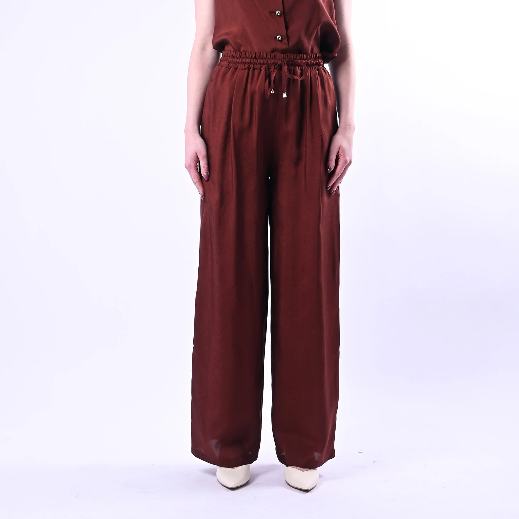 WU'SIDE - PANTALONE PALAZZO FLUIDO CON COULISSE  ART.26289 - MORO - Image 2