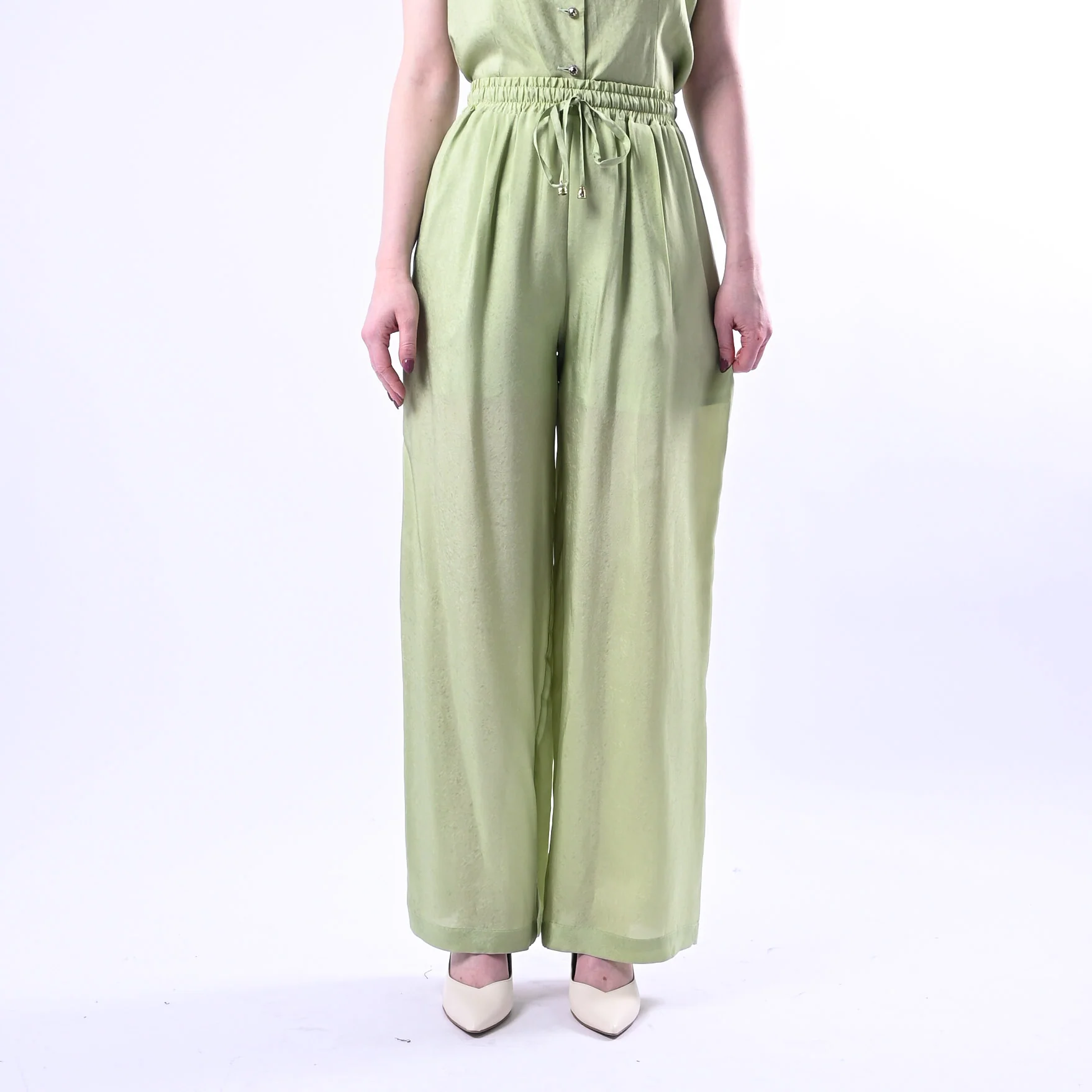 WU'SIDE - PANTALONE PALAZZO FLUIDO CON COULISSE  ART.26289 - SALVIA - Image 2