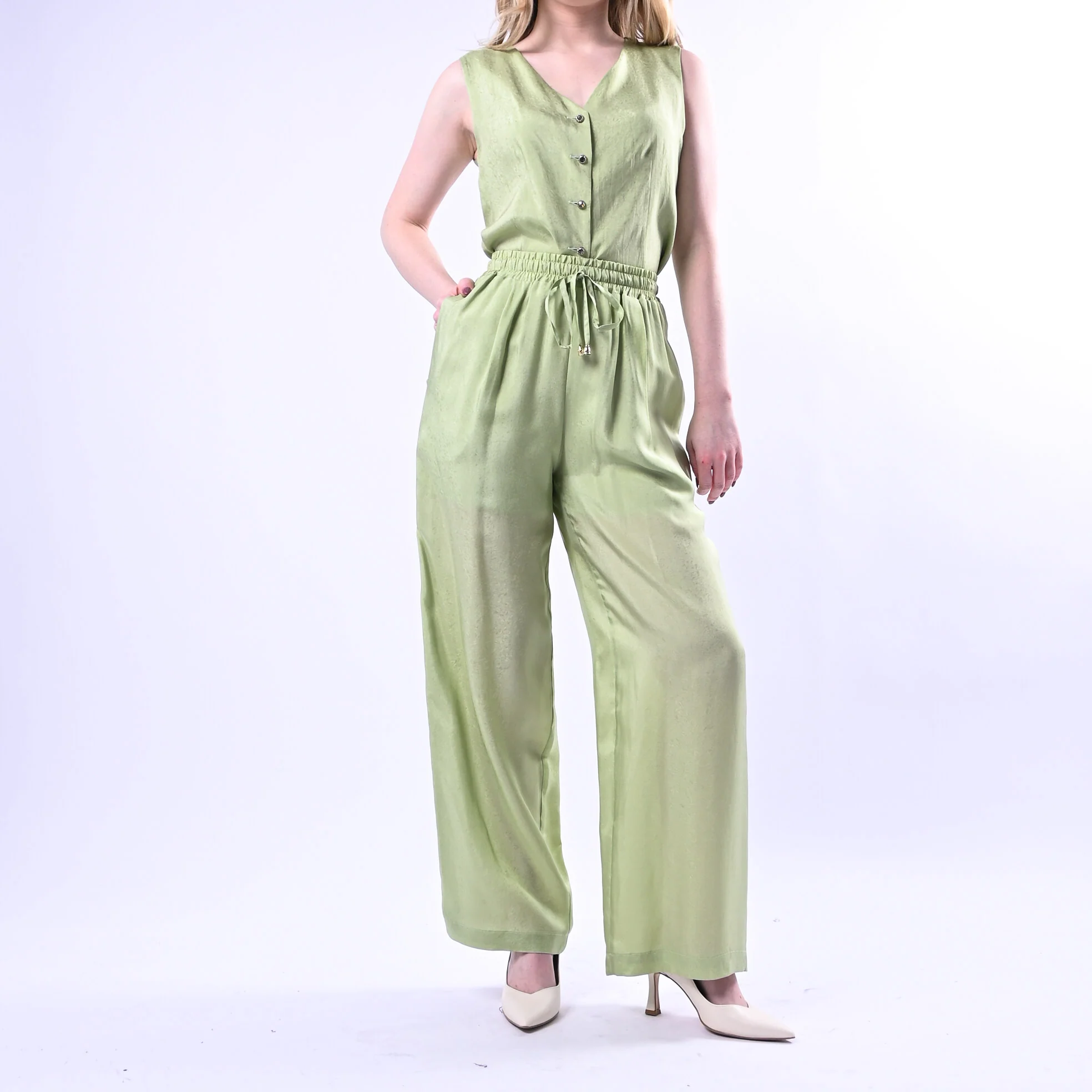 WU'SIDE - PANTALONE PALAZZO FLUIDO CON COULISSE  ART.26289 - SALVIA - Image 6