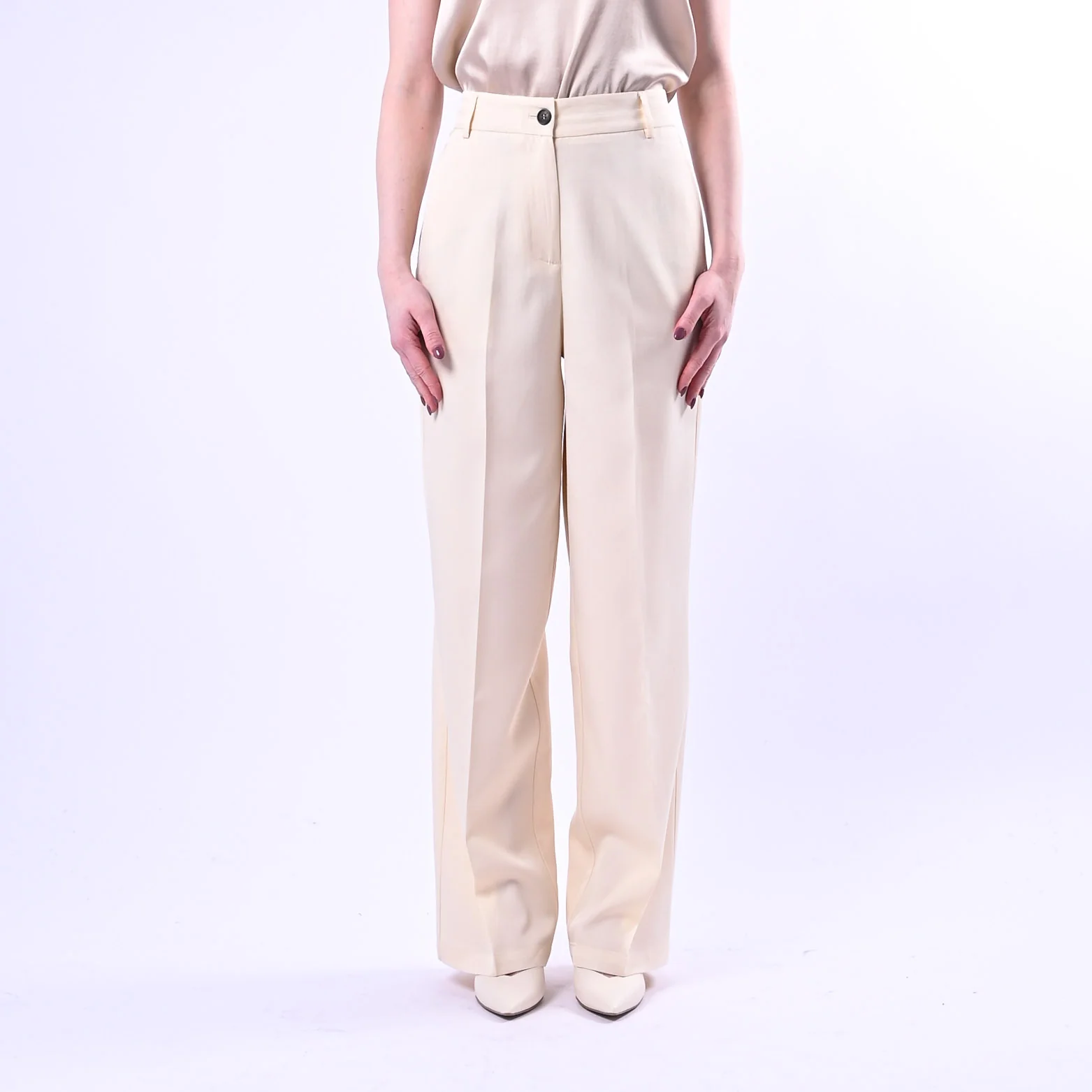 WU'SIDE - PANTALONE PALAZZO FLUIDO IN VISCOSA ART.26006 - AVORIO - Image 2