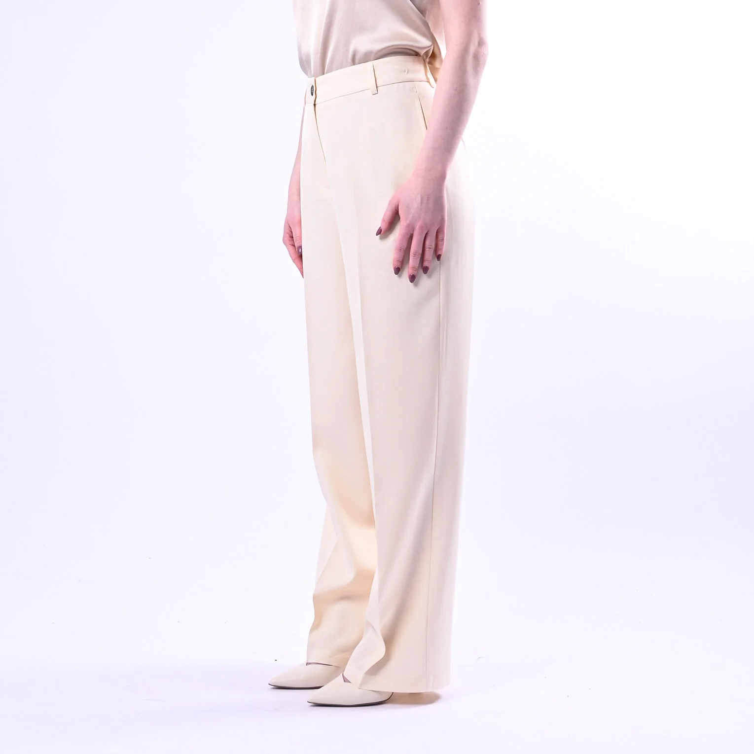 WU'SIDE - PANTALONE PALAZZO FLUIDO IN VISCOSA ART.26006 - AVORIO - Image 3
