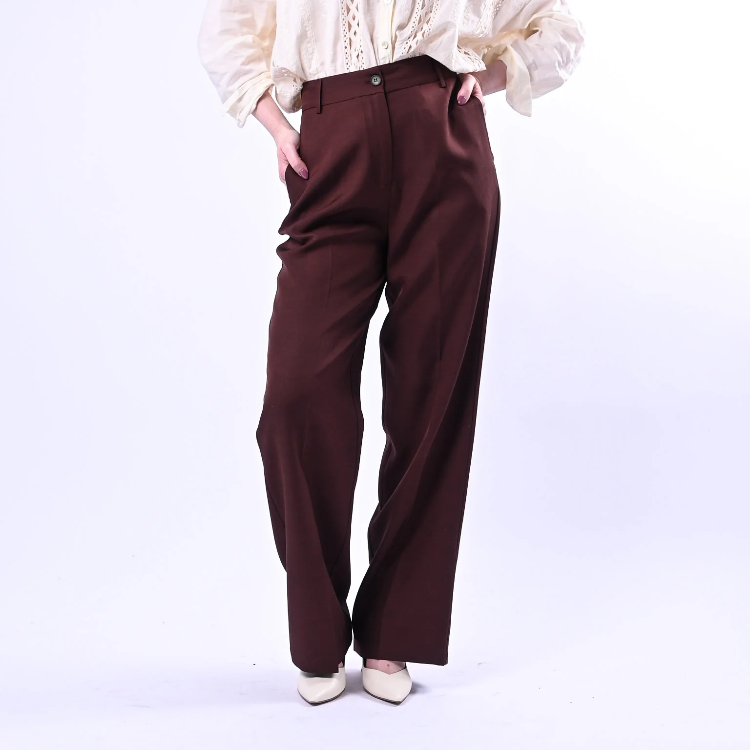 WU'SIDE - PANTALONE PALAZZO FLUIDO IN VISCOSA ART.26006 - MORO