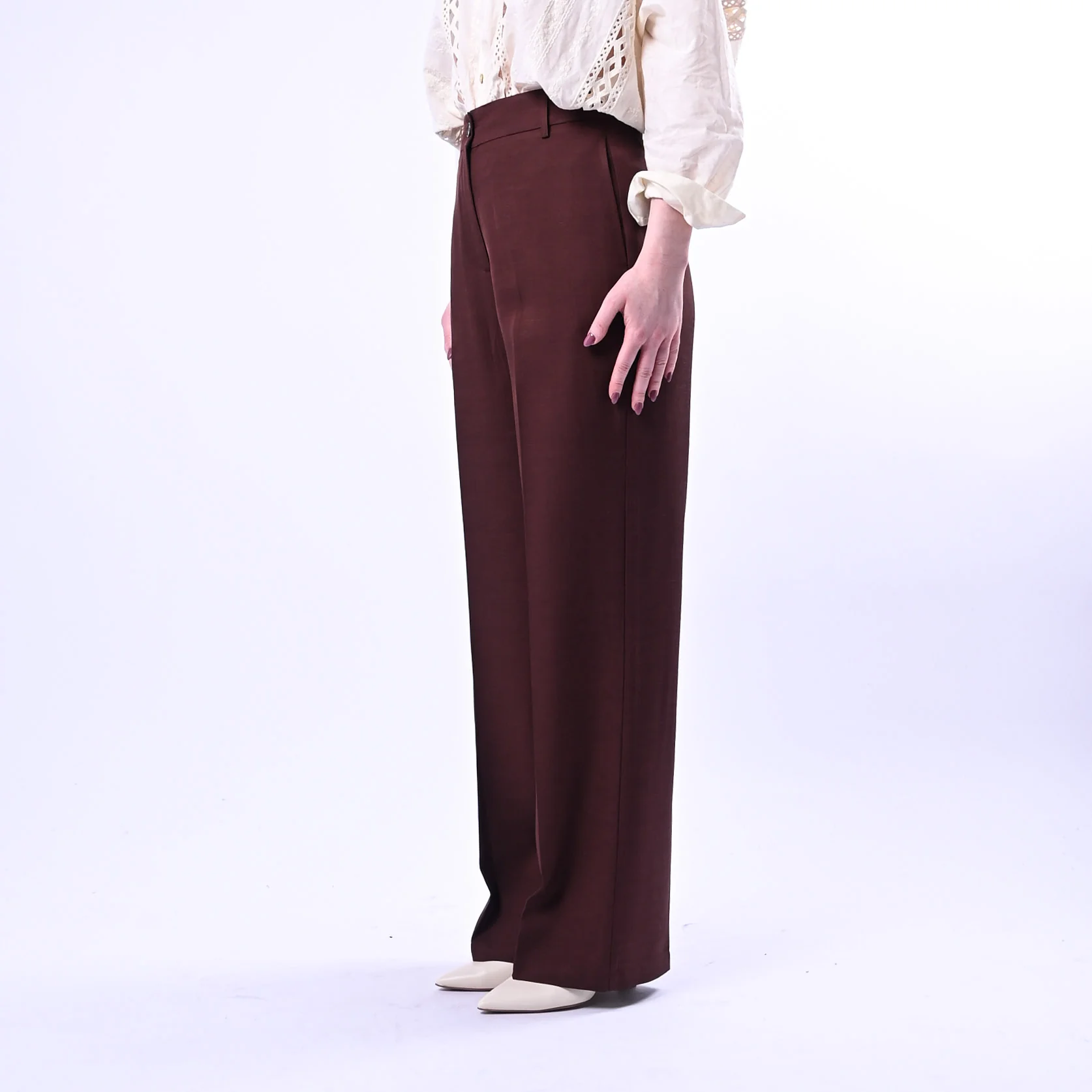 WU'SIDE - PANTALONE PALAZZO FLUIDO IN VISCOSA ART.26006 - MORO - Image 3