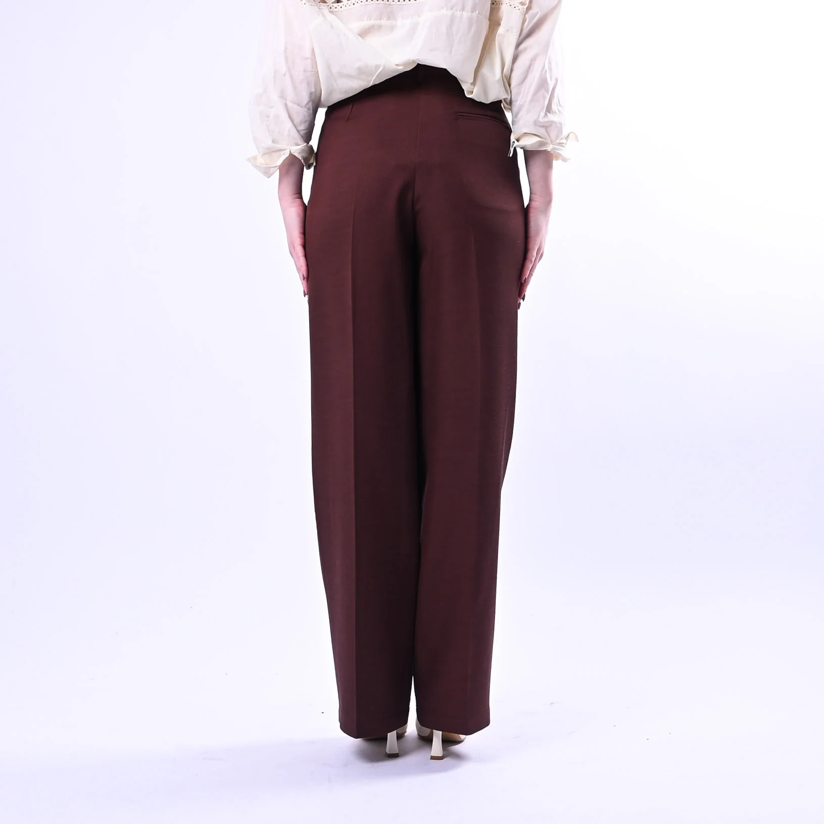 WU'SIDE - PANTALONE PALAZZO FLUIDO IN VISCOSA ART.26006 - MORO - Image 4