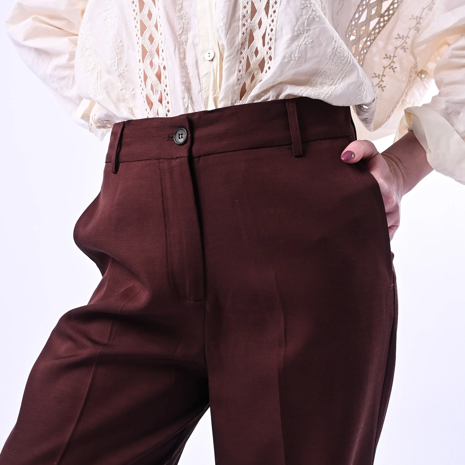 WU'SIDE - PANTALONE PALAZZO FLUIDO IN VISCOSA ART.26006 - MORO - Image 5