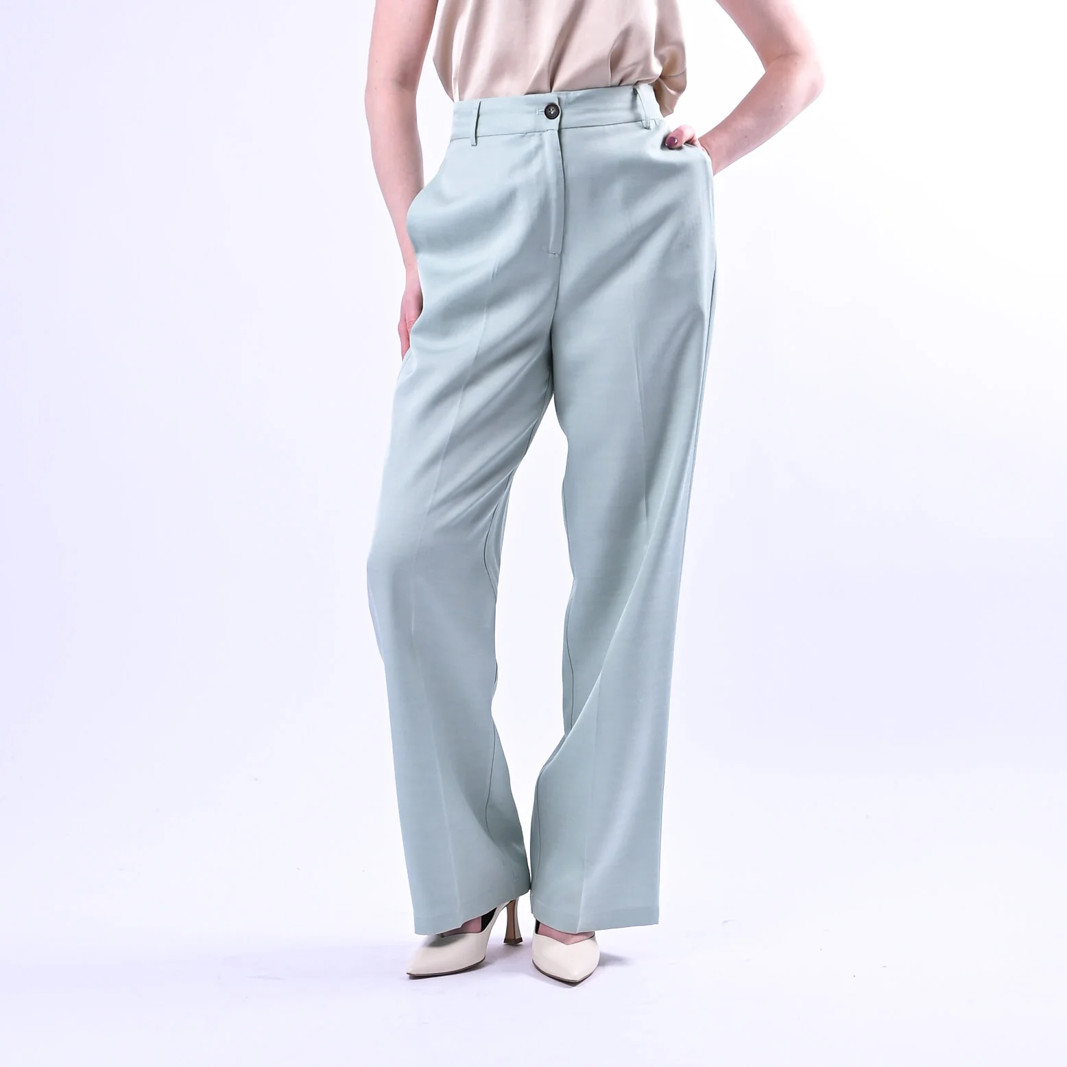 WU'SIDE - PANTALONE PALAZZO FLUIDO IN VISCOSA ART.26006 - POLVERE