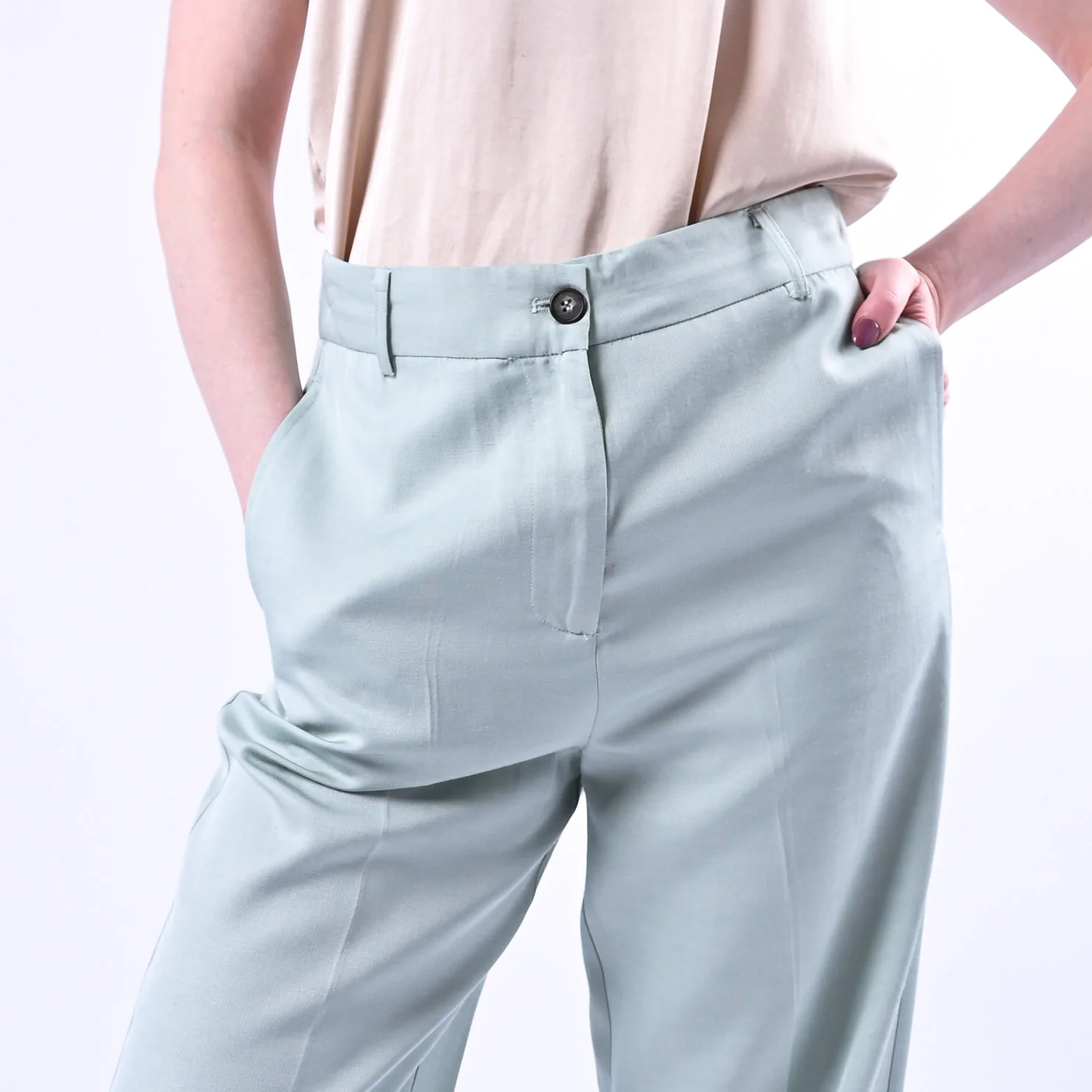 WU'SIDE - PANTALONE PALAZZO FLUIDO IN VISCOSA ART.26006 - POLVERE - Image 5