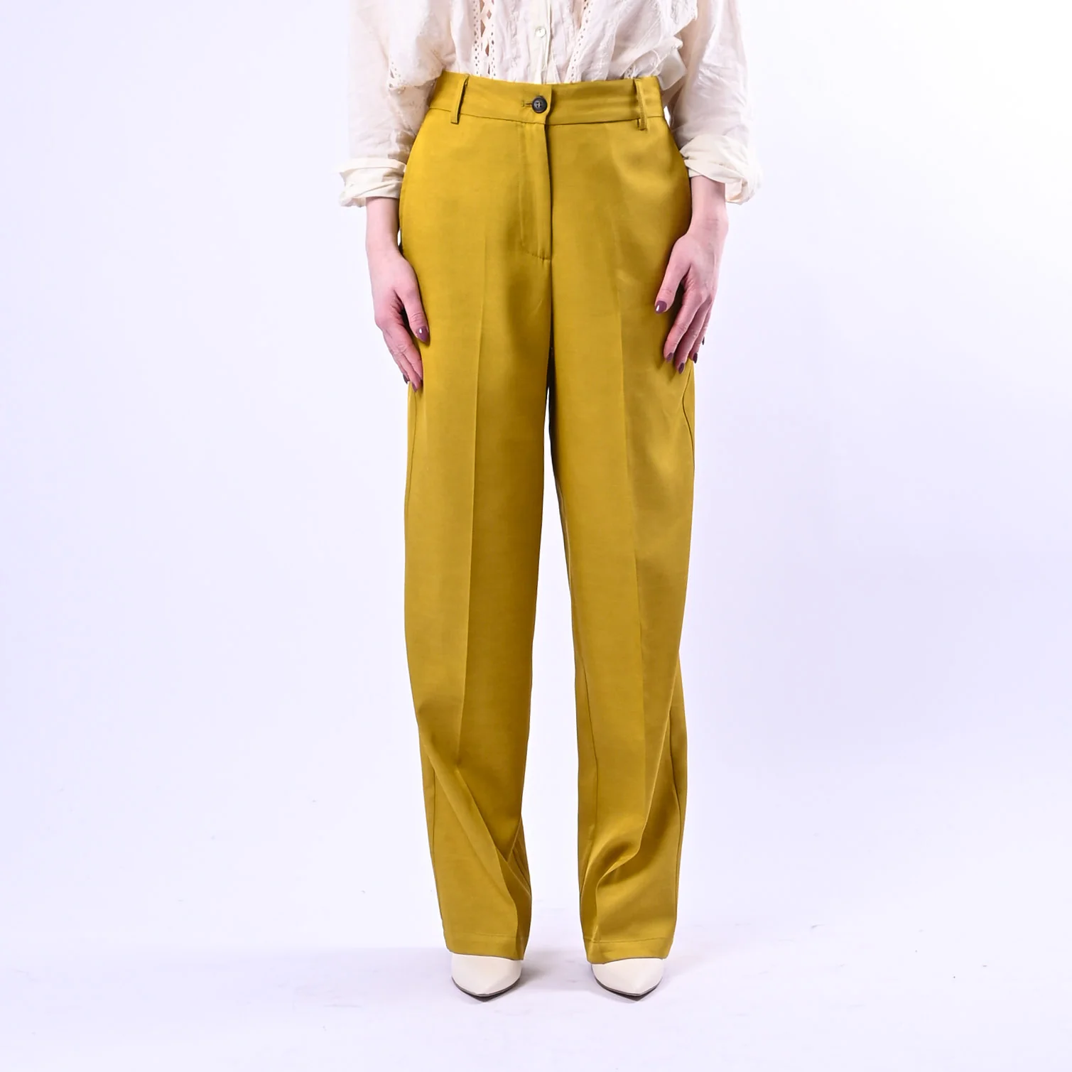 WU'SIDE - PANTALONE PALAZZO FLUIDO IN VISCOSA ART.26006 - SENAPE - Image 2