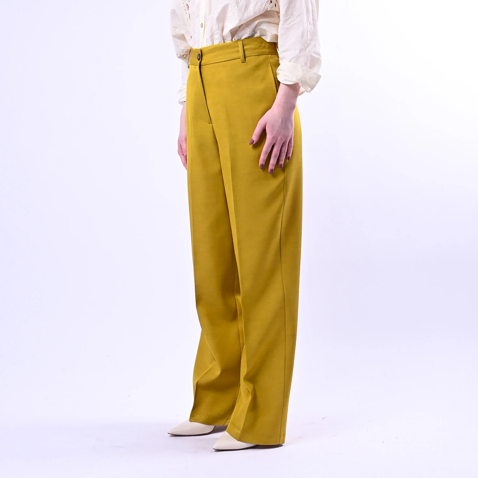 WU'SIDE - PANTALONE PALAZZO FLUIDO IN VISCOSA ART.26006 - SENAPE - Image 3