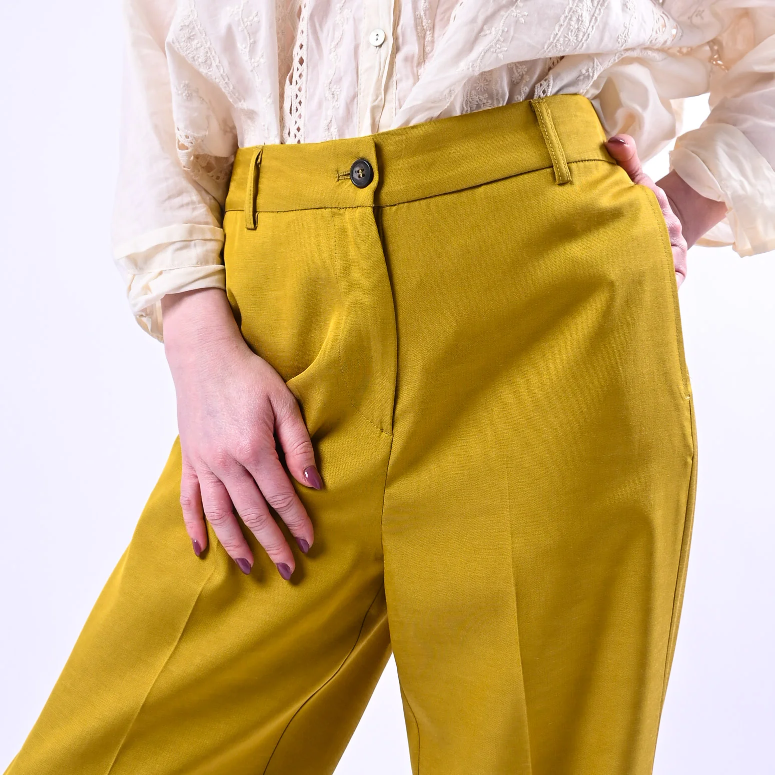 WU'SIDE - PANTALONE PALAZZO FLUIDO IN VISCOSA ART.26006 - SENAPE - Image 5
