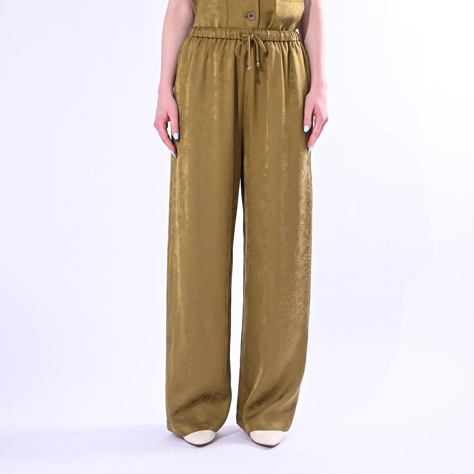 WU'SIDE - PANTALONE PALAZZO FLUIDO JAQUARD ART.26609/S -SENAPE - Image 2