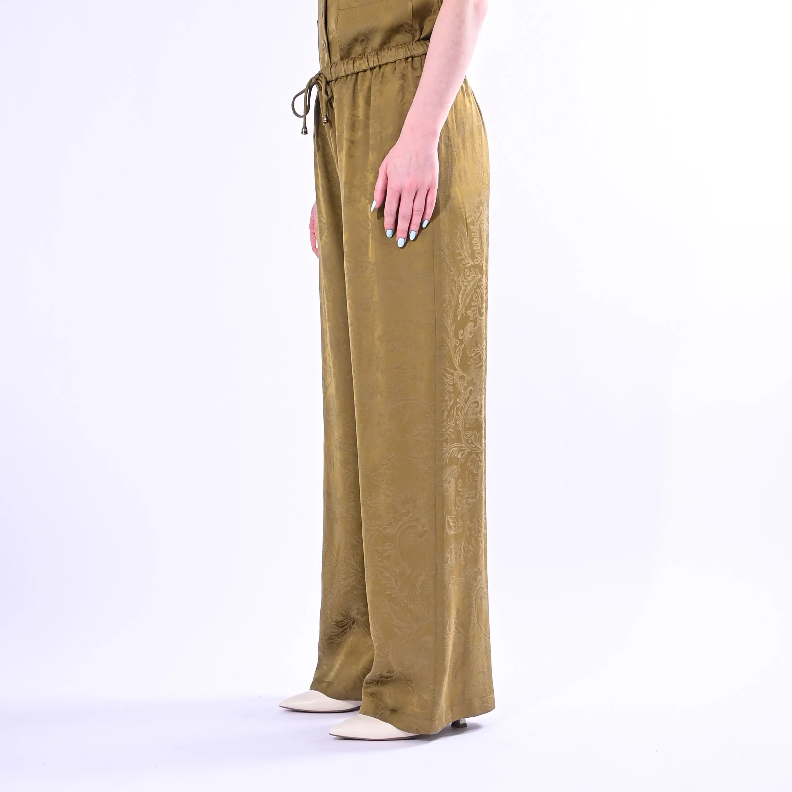 WU'SIDE - PANTALONE PALAZZO FLUIDO JAQUARD ART.26609/S -SENAPE - Image 3