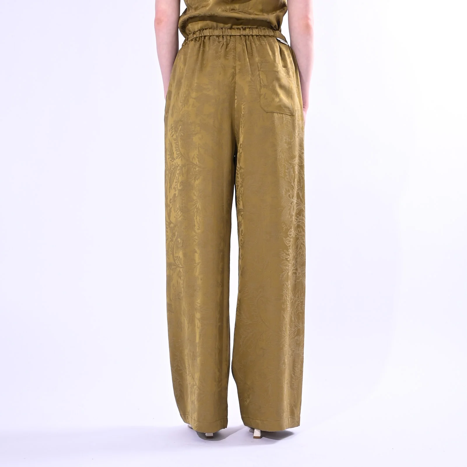 WU'SIDE - PANTALONE PALAZZO FLUIDO JAQUARD ART.26609/S -SENAPE - Image 4