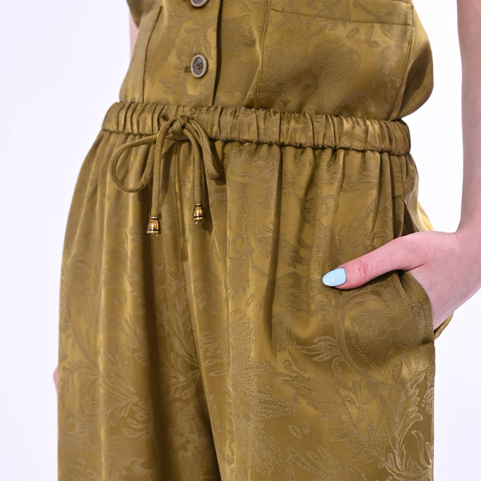 WU'SIDE - PANTALONE PALAZZO FLUIDO JAQUARD ART.26609/S -SENAPE - Image 5