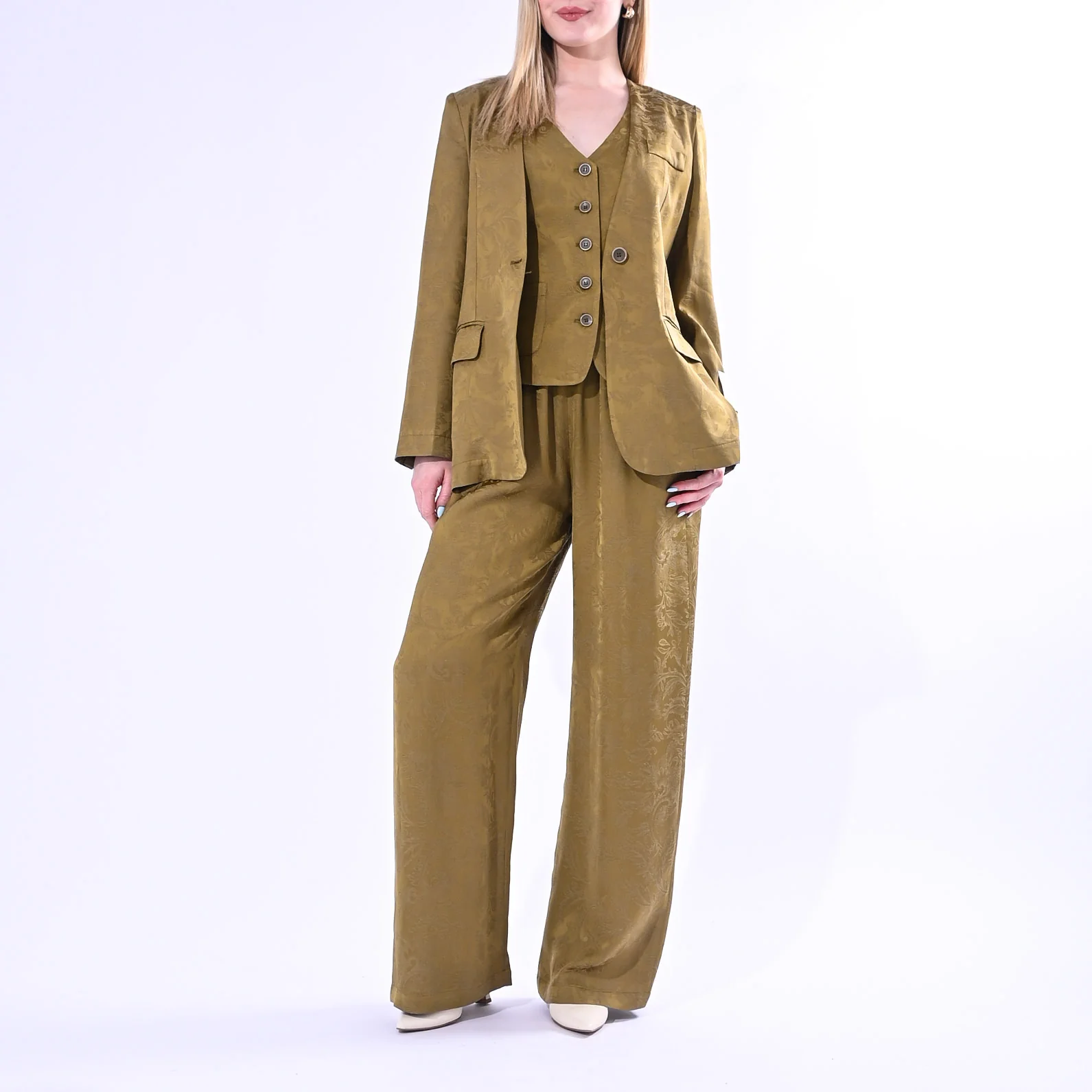 WU'SIDE - PANTALONE PALAZZO FLUIDO JAQUARD ART.26609/S -SENAPE - Image 6